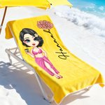 Personalized Multicolor Birth Flower Cartoon Women Girl Soft Quick Dry Beach Towel with Name Vacation Beach Accessories Gift for Friend