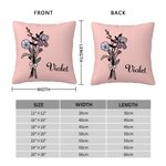 Personalized Birth Flower Pink Bow Multicolor Throw Pillow Cover with Name Home Decor Birthday Anniversary Gift for Women Girls
