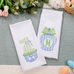 Set de 2 torchons de Pâques personnalisés Chinoiserie Bunny Kitchen Tea Towel with Initial Set of 2 Easter Dishcloth Decor Housewarming Gift for Hostess Family Friend