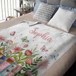 Personalized Flower Reading Nook Book Soft Throw Blanket with Name Reading Corner Daily Use Birthday Gift for Book Lovers