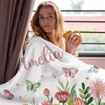 Personalized Flower Reading Nook Book Soft Throw Blanket with Name Reading Corner Daily Use Birthday Gift for Book Lovers