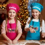 Personalisierte niedlichen Cartoon Weihnachtsmann Weihnachtsbaum Stil Name einstellbar Kind Schürze Koch Hut Set Backen Party Weihnachtsgeschenk für Jungen Mädchen