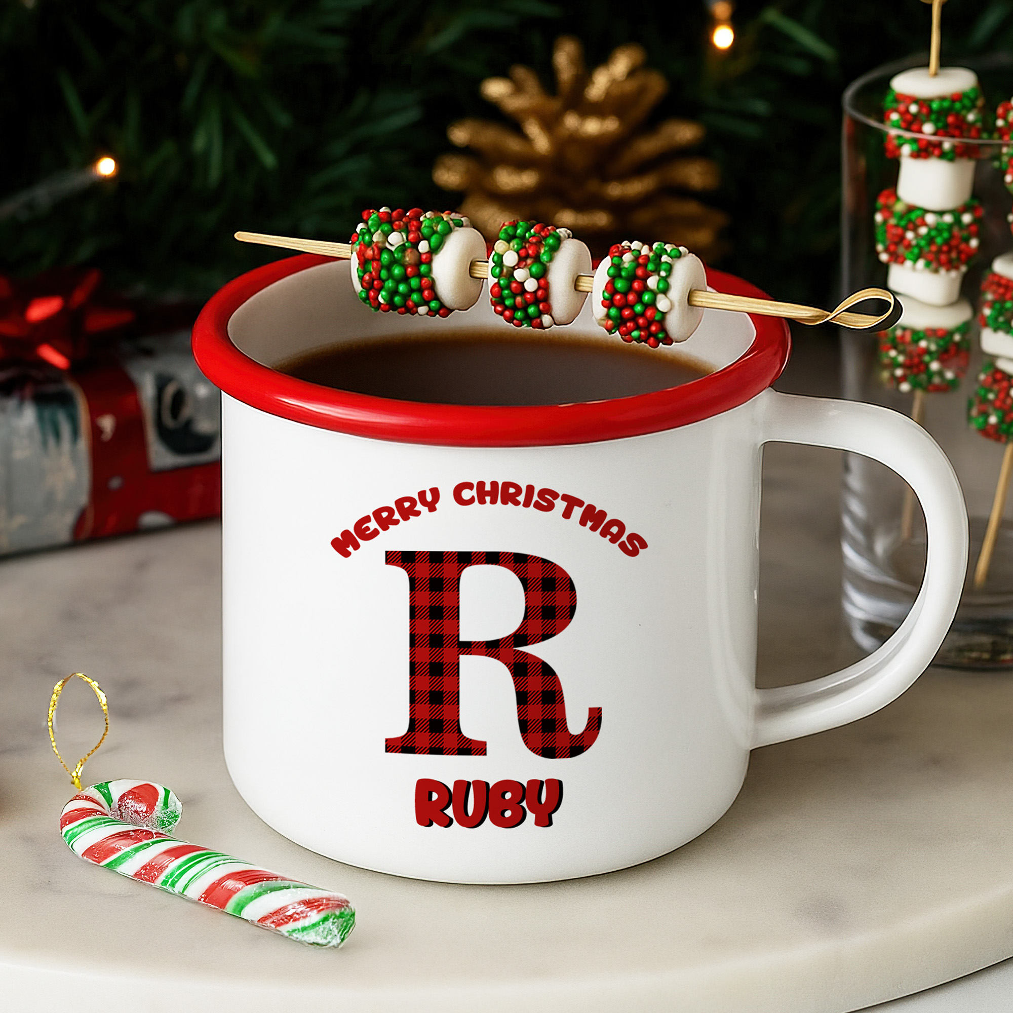 Mug en émail multicolore 12 oz avec nom Usage quotidien Cadeau de Noël pour enfants