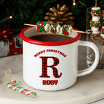 Personalised Dog Paw Initial Christmas Plaid 12 oz Multicolour Enamel Mug with Name Daily Use Christmas Gift for Kids