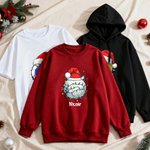 Personalisiertes Mehrfarbiges T-Shirt Sweatshirt Hoodie mit Ballmuster Weihnachtsmütze und Namen Weihnachtsgeschenk für Mannschaft Erwachsene Familie
