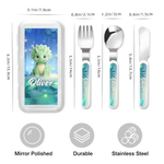Personalized Cute Dinosaur Food-Grade Kid's Fork Spoon Knife 3 Pcs Cutlery Set with Name Daily Use Birthday Gift for Kids