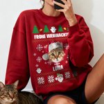 Personalisiertes Weiches Weihnachts-Sweatshirt mit 1–2 Haustier Gesichtsfoto Weihnachtsmütze Namen Text Weihnachten Geschenk für Tierbesitzer