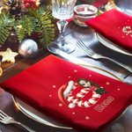 Servilleta personalizada de 100% algodón roja con personaje de dibujos animados inicial y nombre decoración de mesa regalo de Navidad para familia
