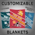 Personalized Football Helmet Pattern Soft Throw Blanket with Name and Number Home Decor Birthday Game Day Gift for Football Sports Fans Lovers