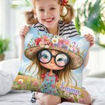Personalized Quirky Flower Girl Soft Throw Pillow Cover with Name Home Decor Birthday Gift for Girls Friends