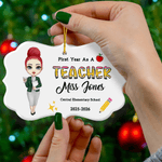 Personalized Cartoon Teacher Character Ceramic Ornament with Surname Text and Year Home Tree Decor Christmas Gift for Teacher