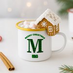 Personalised Dog Paw Initial Christmas Plaid 12 oz Multicolour Enamel Mug with Name Daily Use Christmas Gift for Kids