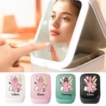 Personalisierte Cartoon Pyjama Mädchen PU-Leder-Schmuck-Box mit LED Drei-Farben-einstellbare Spiegel und Name Freundschaft Geburtstagsgeschenk für Schwestern Freunde
