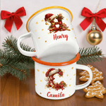 Gepersonaliseerde kerstmuts Candy Cane Holly ontwerp initiaal 12 oz multicolor emaille mok met naam kerstcadeau voor kinderen