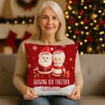 Personalized Growing Old Together Christmas Character Soft Throw Pillow Cover with Name and Year Home Decor Christmas Anniversary Gift for Couples