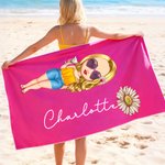 Personalized Multicolor Birth Flower Cartoon Women Girl Soft Quick Dry Beach Towel with Name Vacation Beach Accessories Gift for Friend