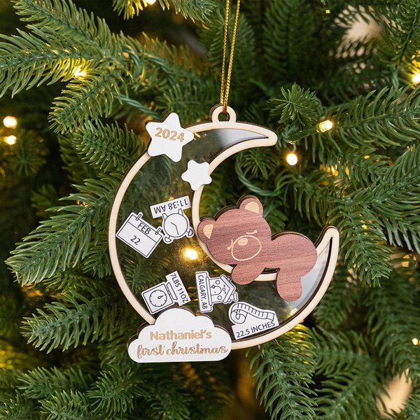 Personalized Moon Shaker Bear Baby Frist Christmas Ornament with Name Room Decoration Christmas Gift for Girl Boy Parents