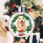 Personalized Wreath Pet Photo Christmas Ball Ornament with Name Home Decor Christmas Gift for Pet Owners Lovers