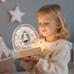 Personalised Cartoon Character Rainbow Floral Acrylic Night Light with Name and Wooden Base Room Decor Christmas Birthday Gift for Girls Boys
