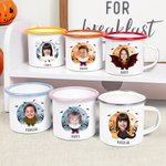 Personalised Face Photo Halloween Costume 12 oz Colourful Rim Enamel Mug with Name Party Daily Use Halloween Holiday Gift for Boys Girls