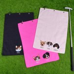 Serviette de golf personnalisée multicolore 100% coton avec visage d'animal brodé et nom Cadeau d'anniversaire de joueur de golf