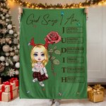 Personalized Birth Flower Bible Cartoon Character Soft Throw Blanket with Name Home Decor Baptism Christmas Gift for Christian Women