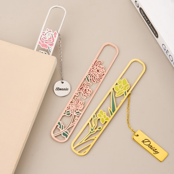 Personalized Birth Flower Bookmark  with Name Birthday Christmas Gift for Book Lovers Bookworms