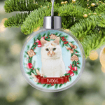 Personalized Wreath Pet Photo Christmas Ball Ornament with Name Home Decor Christmas Gift for Pet Owners Lovers