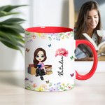 Personalised Cartoon Charatcer Birth Flower 11 oz Ceramic Mug with Name Birthday Christmas Gift for Book Lovers Bookworms