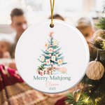 Personalised Mahjong Christmas Tree Chinoiserie Design Ceramic Ornament with Name and Year Tree Decor Christmas Mahjong Night Gift for Mahjong Players