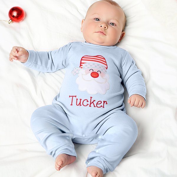 Personalizzato carino Babbo Natale Design 100% cotone morbido bambino pagliaccetto con nome ricamato regalo di Natale per il bambino neonato