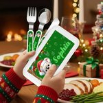 Personalized Cartoon Animal Christmas Tree Santa Hat Food-Grade Kid's Fork Spoon Knife 3 Pcs Cutlery Set with Name Daily Use Christmas Gift for Kids