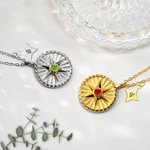 Personalised Hexagram Guardian Energy Coin Medal Necklace with Birthstone and Initial Dainty Family Jewellery Birthday Anniversary Gift for Women Men