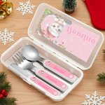 Personalized Cartoon Animal Christmas Tree Santa Hat Food-Grade Kid's Fork Spoon Knife 3 Pcs Cutlery Set with Name Daily Use Christmas Gift for Kids