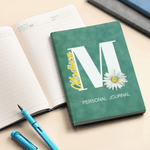 Personalised Birth Flower Initial  A5 PU Leather Journal Notebook with Name Text and 100 Lined Pages Birthday Gift for Friends Family