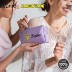 Personalized Long-Tailed Leopard Marsupilami PU Leather Makeup Pouch Bag with Name Travel Essentials Birthday Gift for Her  | Callie × Marsupilami®