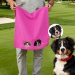 Serviette de golf personnalisée multicolore 100% coton avec visage d'animal brodé et nom Cadeau d'anniversaire de joueur de golf