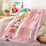Personalized Baseball Basketball Cartoon Character Soft Throw Blanket with Name and Number Birthday Gift for Family Friends Sports Enthusiasts