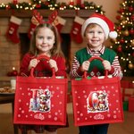 Personalized Cute Cartoon Christmas Reindeer Initial Red Jute Tote Bag with Name Daily Use Christmas Gift for Kids Family