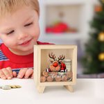 Personalized Cute Reindeer Christmas Tree Wood Clear Money Box Piggy Bank with Name Desk Decor Christmas Gift for Kids