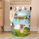 Personalised Cute Forest Animal Waterproof Laundry Storage Basket with Name and Handle Birthday Housewarming Gift for Kids