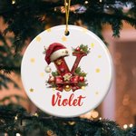 Personalized Santa Hat Heart Round Ceramic Ornament with Name and Initial Tree Decor Christmas Gift for Family Kids