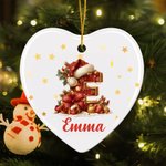 Personalized Santa Hat Heart Round Ceramic Ornament with Name and Initial Tree Decor Christmas Gift for Family Kids
