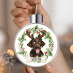 Personalized Wreath Pet Photo Christmas Ball Ornament with Name Home Decor Christmas Gift for Pet Owners Lovers