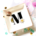 Personalized Birth Flower Ceramic Trinket Jewelry Dish with Initial and Name Wedding Engagement Birthday Christmas Gift for Women