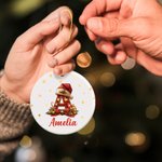 Personalized Santa Hat Heart Round Ceramic Ornament with Name and Initial Tree Decor Christmas Gift for Family Kids