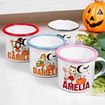 Tazza smaltata  da 355 ml personalizzabile con nome e personaggio animato a tema Halloween regalo di festa per bambini e ragazzi