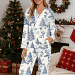 Gepersonaliseerde kerst Toile De Jouy dames pyjama set met initiaal dagelijks gebruik kerstverjaardagscadeau voor vrouwen