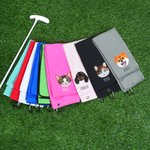 Serviette de golf personnalisée multicolore 100% coton avec visage d'animal brodé et nom Cadeau d'anniversaire de joueur de golf
