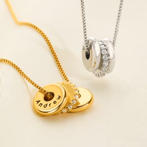 Personalised Zircon Multiple Circle Necklace with Name Dainty Jewellery Anniversary Birthday Gift for Girl Woman